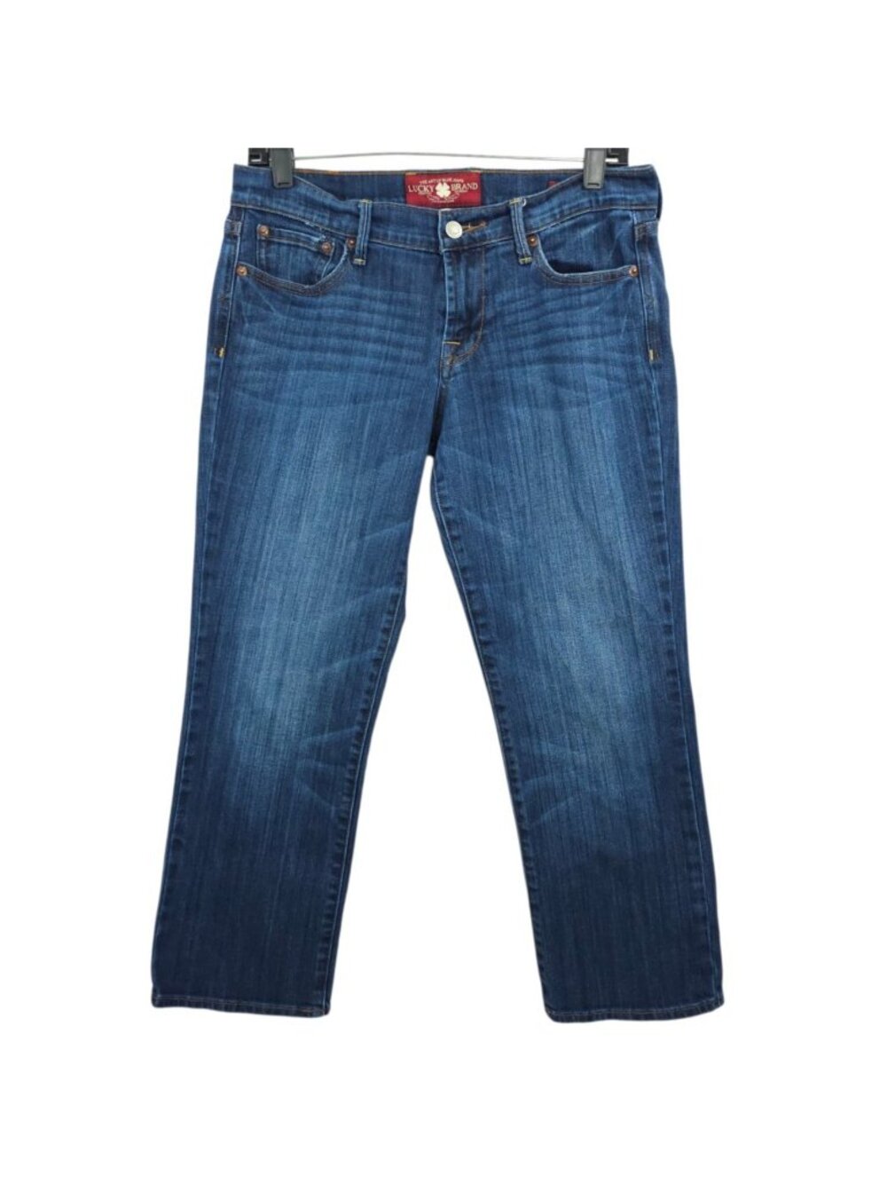 Lucky Brand Sweet N Crop Jeans Sz 8 Blue Cropped Denim Whiskered Boho Indie Pant